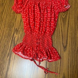 Red Smocked Short Sleeve Top